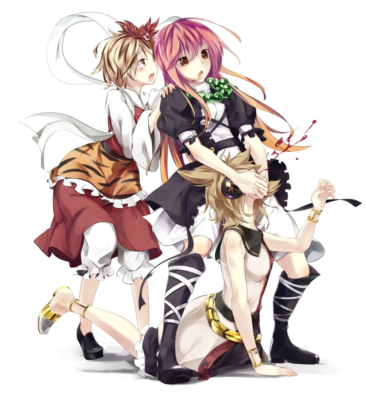 blood, gorilla_(bun0615), hijiri_byakuren, toramaru_shou, touhou, toyosatomimi_no_miko