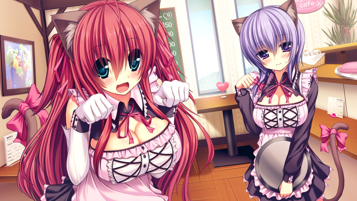 animal_ears, cleavage, game_cg, maid, namaiki_delation, natsushima_misaki, nekomimi, nishimura_shiori, syroh, tail