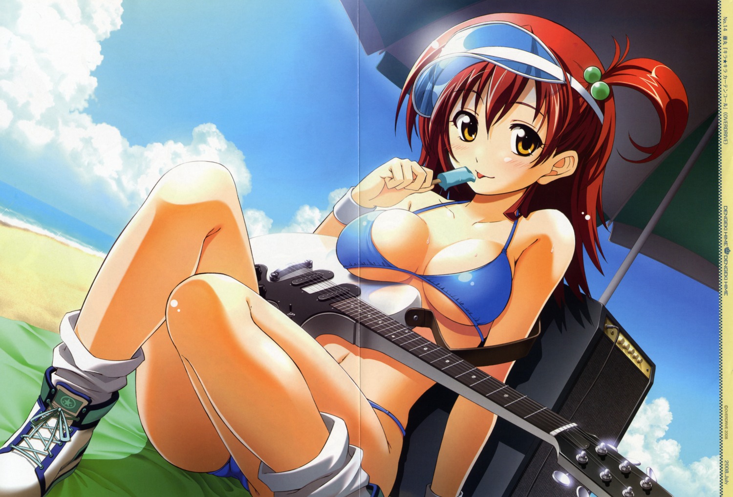 bikini, cleavage, crease, fixme, fujimaru, guitar, kira_kira, overdrive_(company), swimsuits, yoshimoto_yui