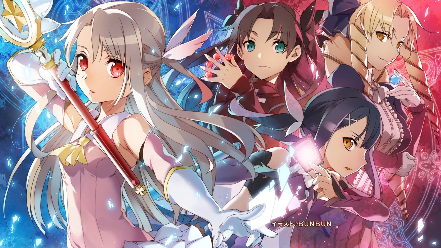 bunbun, endcard, fate/kaleid_liner_prisma_illya, fate/stay_night, illyasviel_von_einzbern, luviagelita_edelfelt, miyu_edelfelt, toosaka_rin