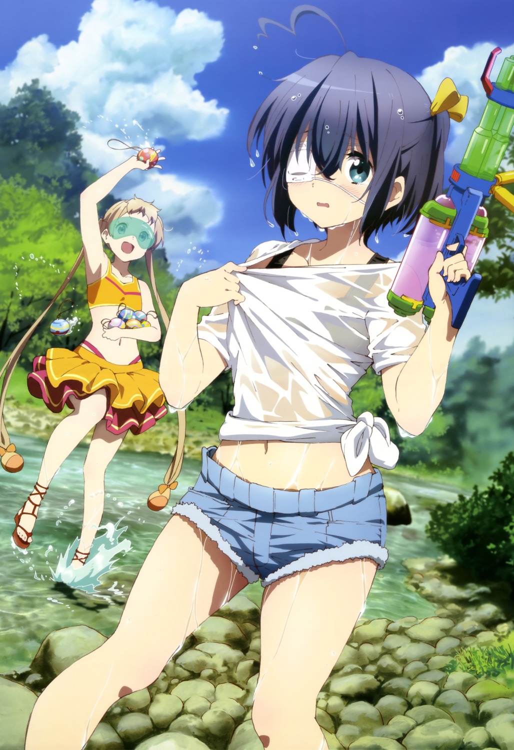 bikini_top, chuunibyou_demo_koi_ga_shitai!, dekomori_sanae, eyepatch, sawa_shinpei, swimsuits, takanashi_rikka, wet_clothes