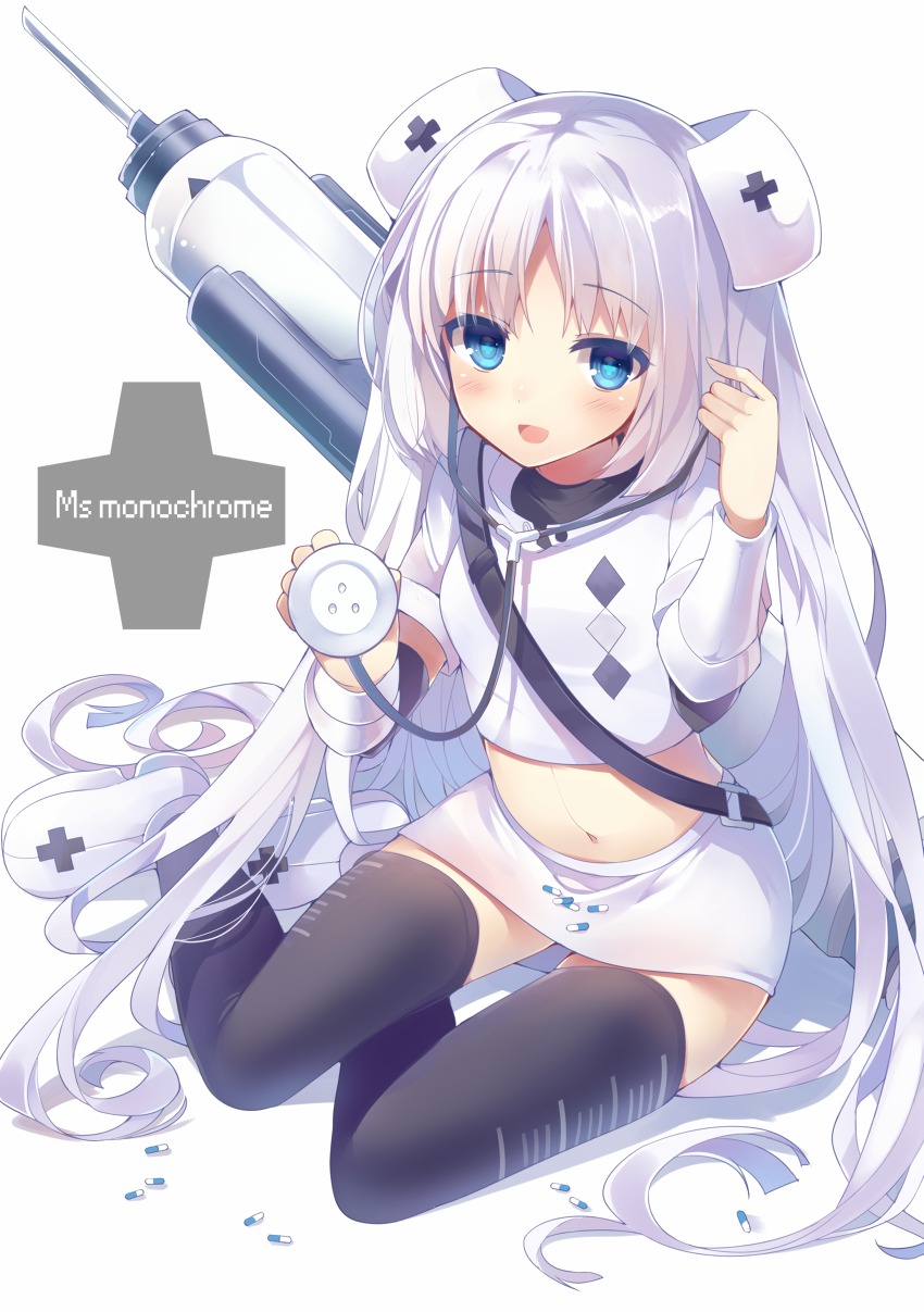 mishima_kurone, miss_monochrome, miss_monochrome_(character), nurse, thighhighs