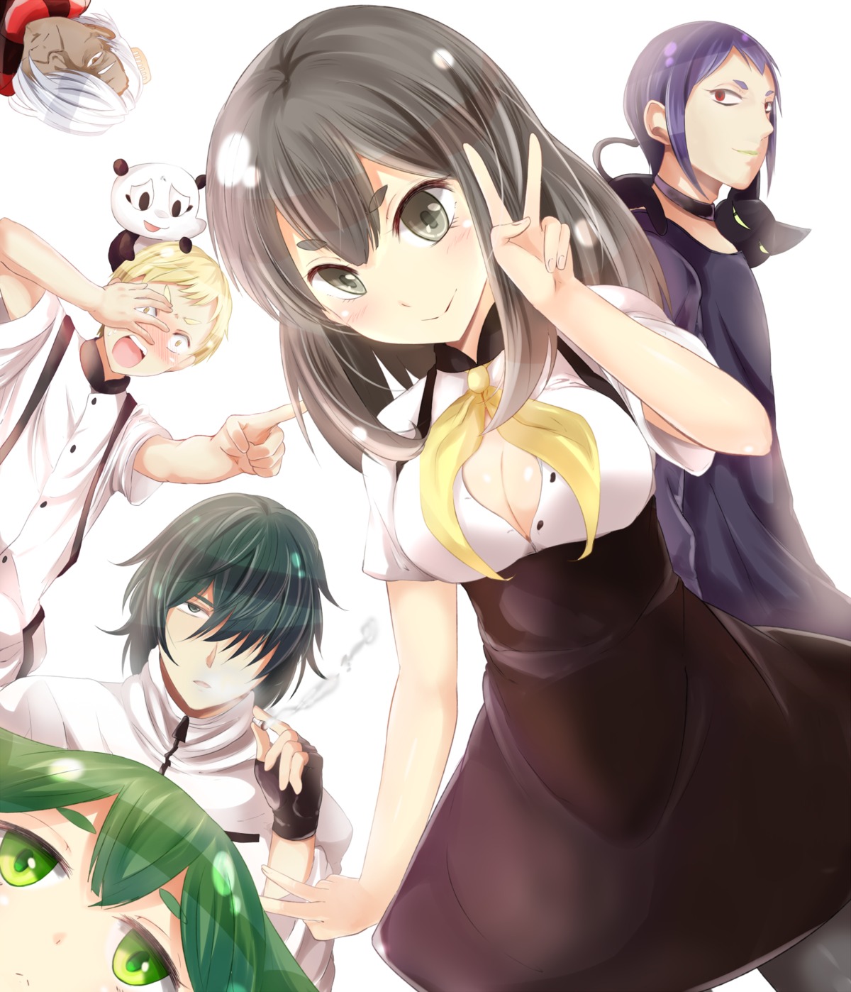 altair_(gatchaman_crowds), cleavage, gatchaman_crowds, hako_roku, hibiki_joe, ichinose_hajime, j.j._robinson, o.d