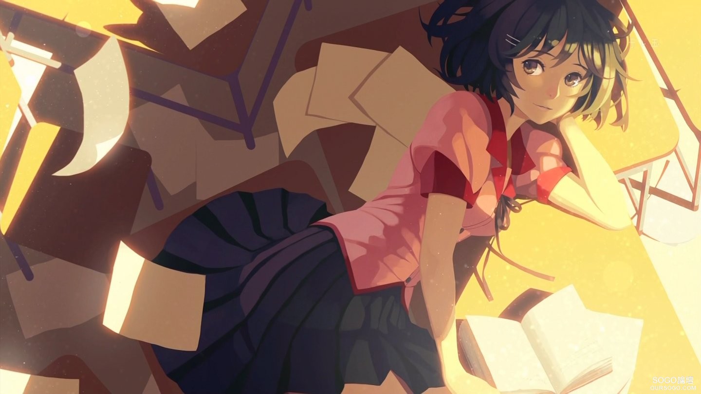 bakemonogatari, endcard, hanekawa_tsubasa, jpeg_artifacts, monogatari_(series), nekomonogatari, vofan