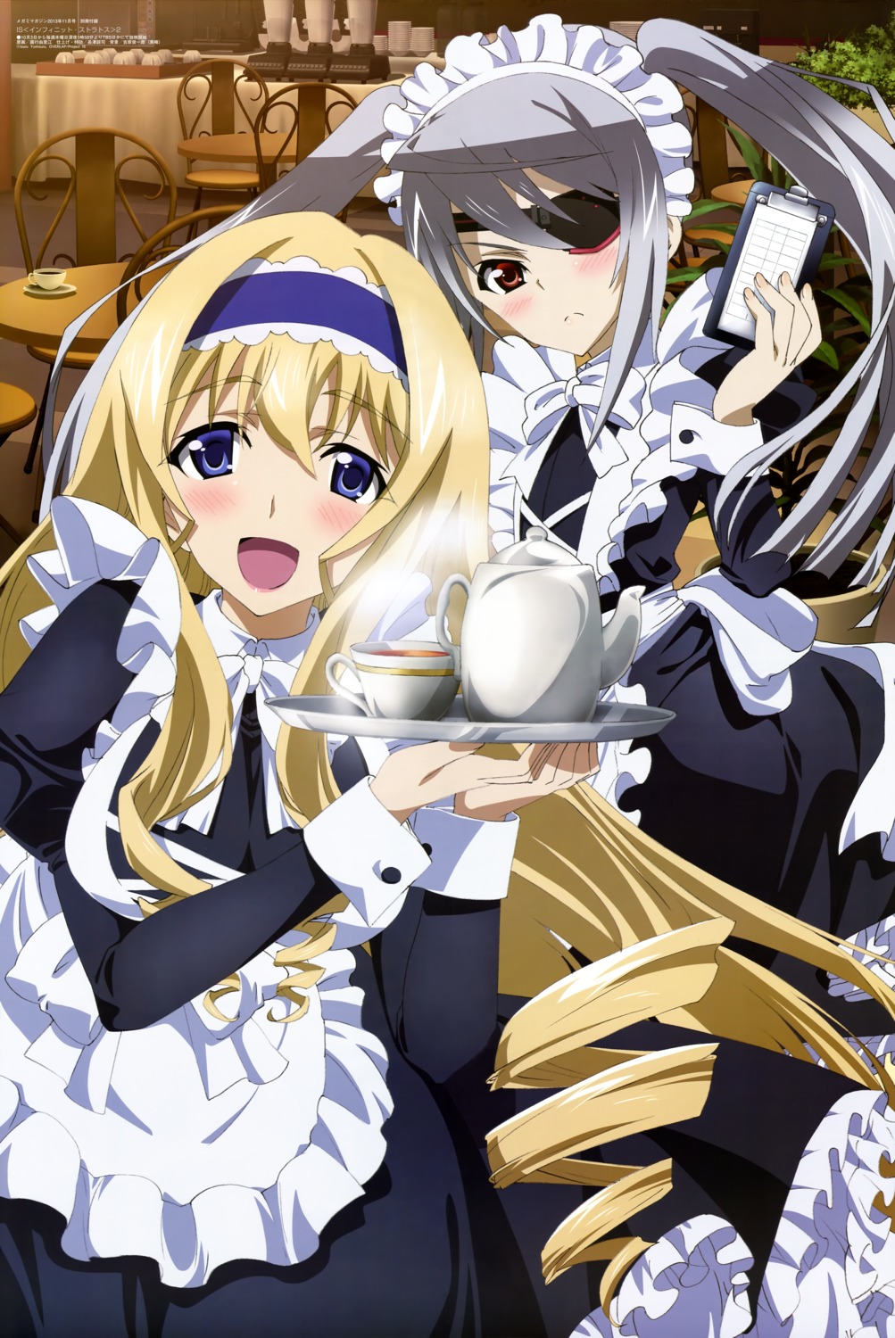 cecilia_alcott, eyepatch, infinite_stratos, kuniyuki_yurie, laura_bodewig, maid, waitress
