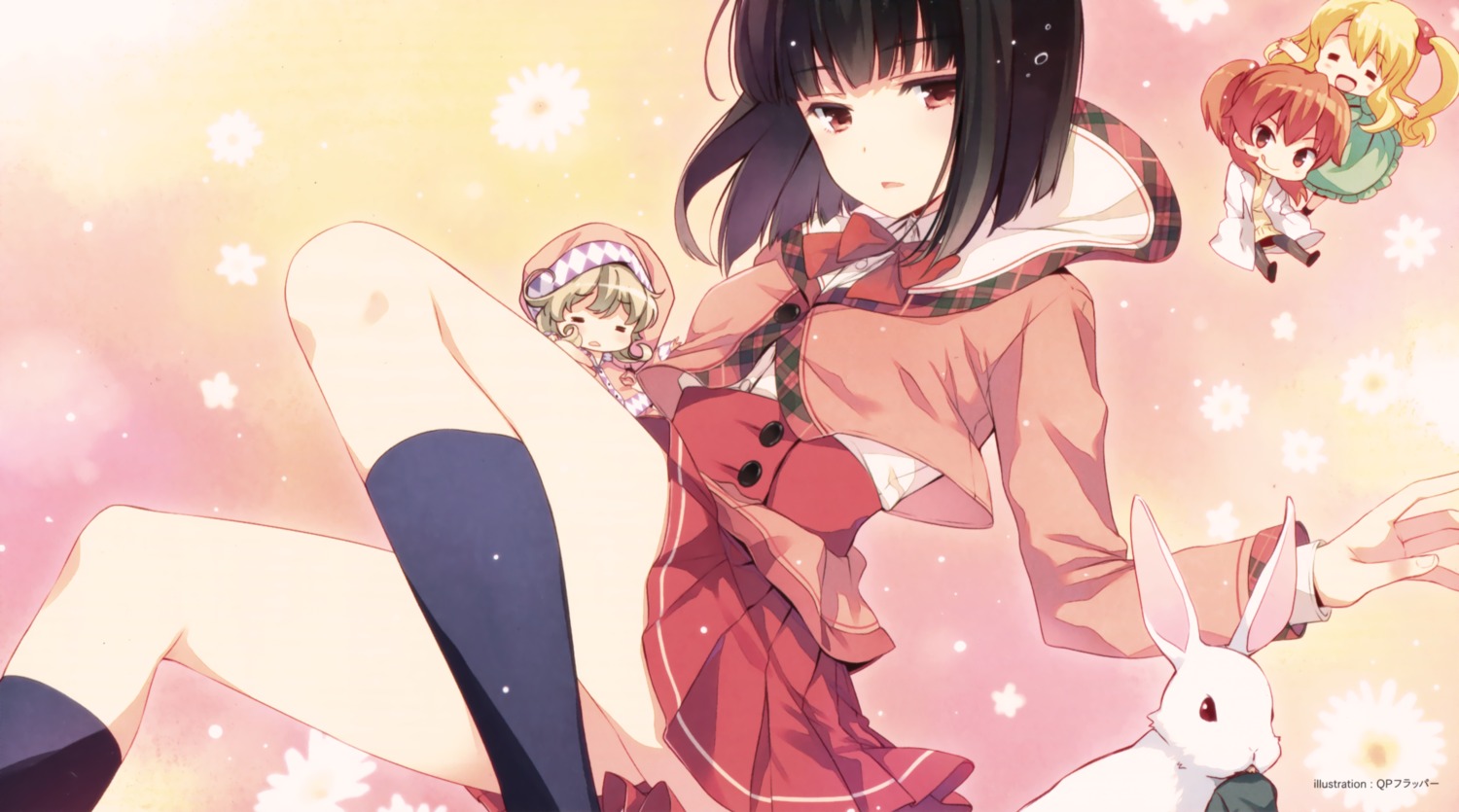 chibi, endcard, meat_(sasami-san@ganbaranai), ohara_tometa, qp:flapper, sasami-san@ganbaranai, seifuku, tsukuyomi_sasami, yagami_kagami, yagami_tama, yagami_tsurugi