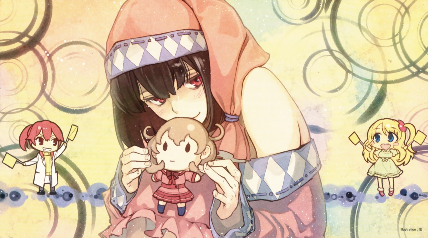 chibi, endcard, hidari, sasami-san@ganbaranai, seifuku, tsukuyomi_sasami, yagami_kagami, yagami_tama