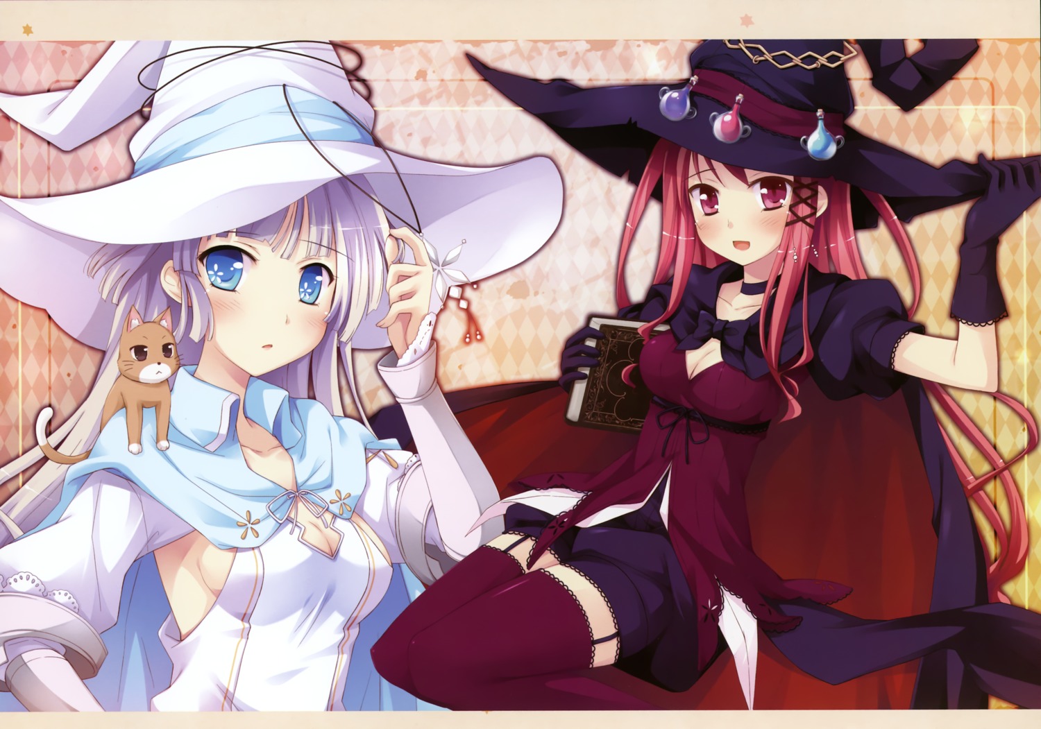 cleavage, dress, hinomiya_ayari, ko~cha, neko, windmill_oasis, witch, witch's_garden
