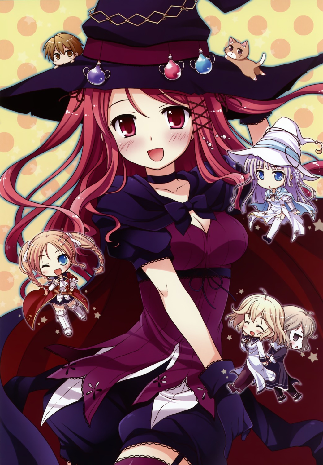 aona_masao, armor, chibi, dress, hatano_ririko, hinomiya_ayari, neko, saimon_eclair