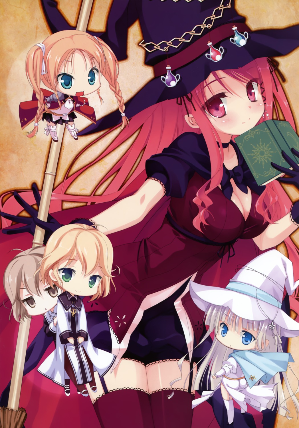 armor, chibi, cleavage, dress, hatano_ririko, hinomiya_ayari, kobuichi, saimon_eclair