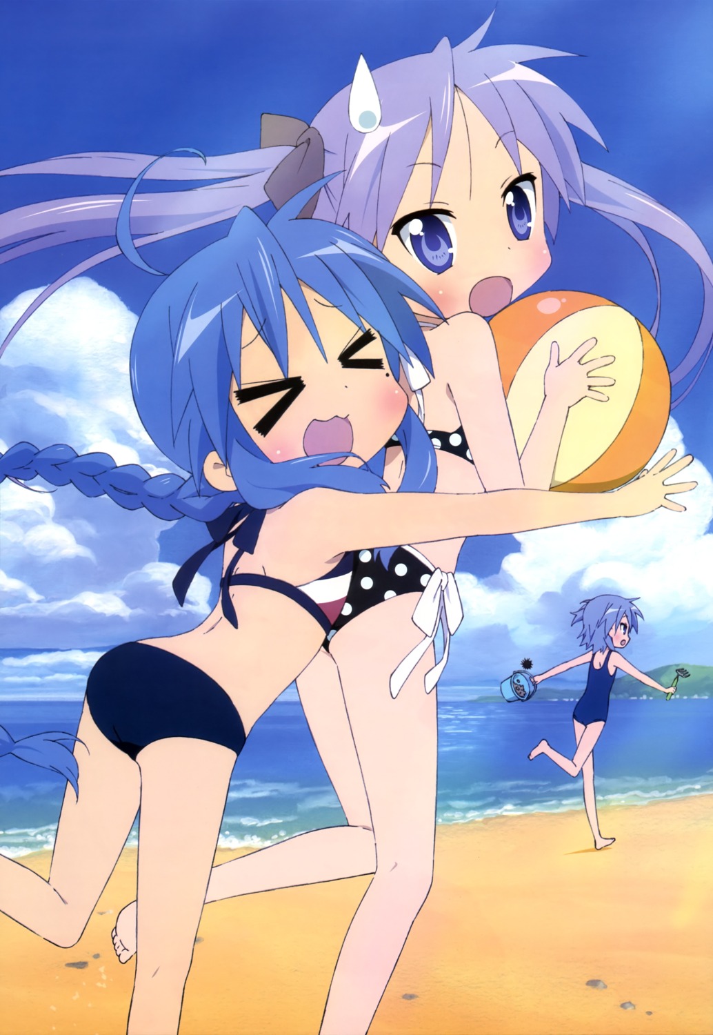 bikini, hiiragi_kagami, ikeya_mamoru, izumi_konata, lucky_star, miyakawa-ke_no_kuufuku, miyakawa_hikage, school_swimsuit