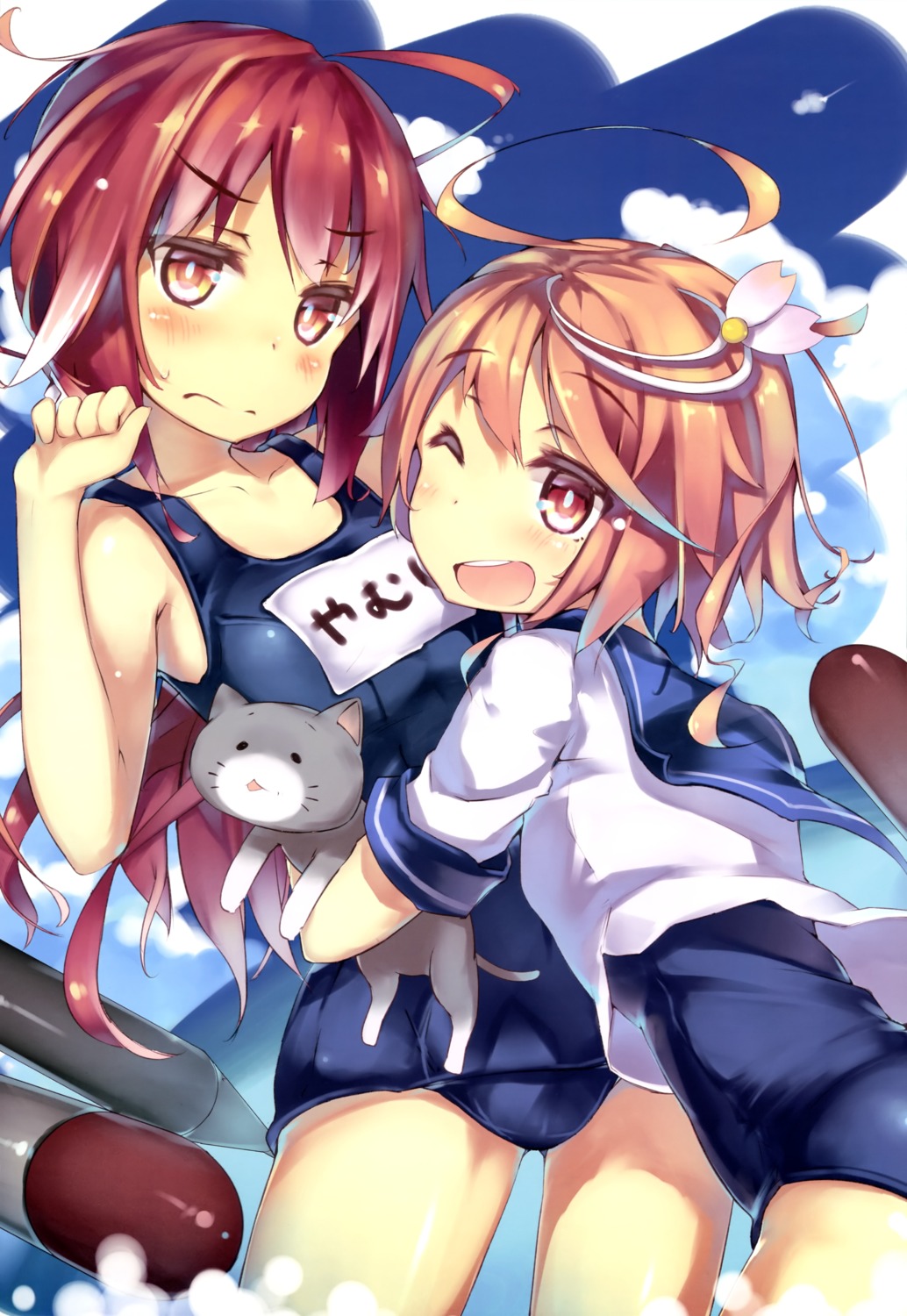 i-168_(kancolle), i-58_(kancolle), kantai_collection, neko, school_swimsuit, seifuku, swimsuits, syobonne