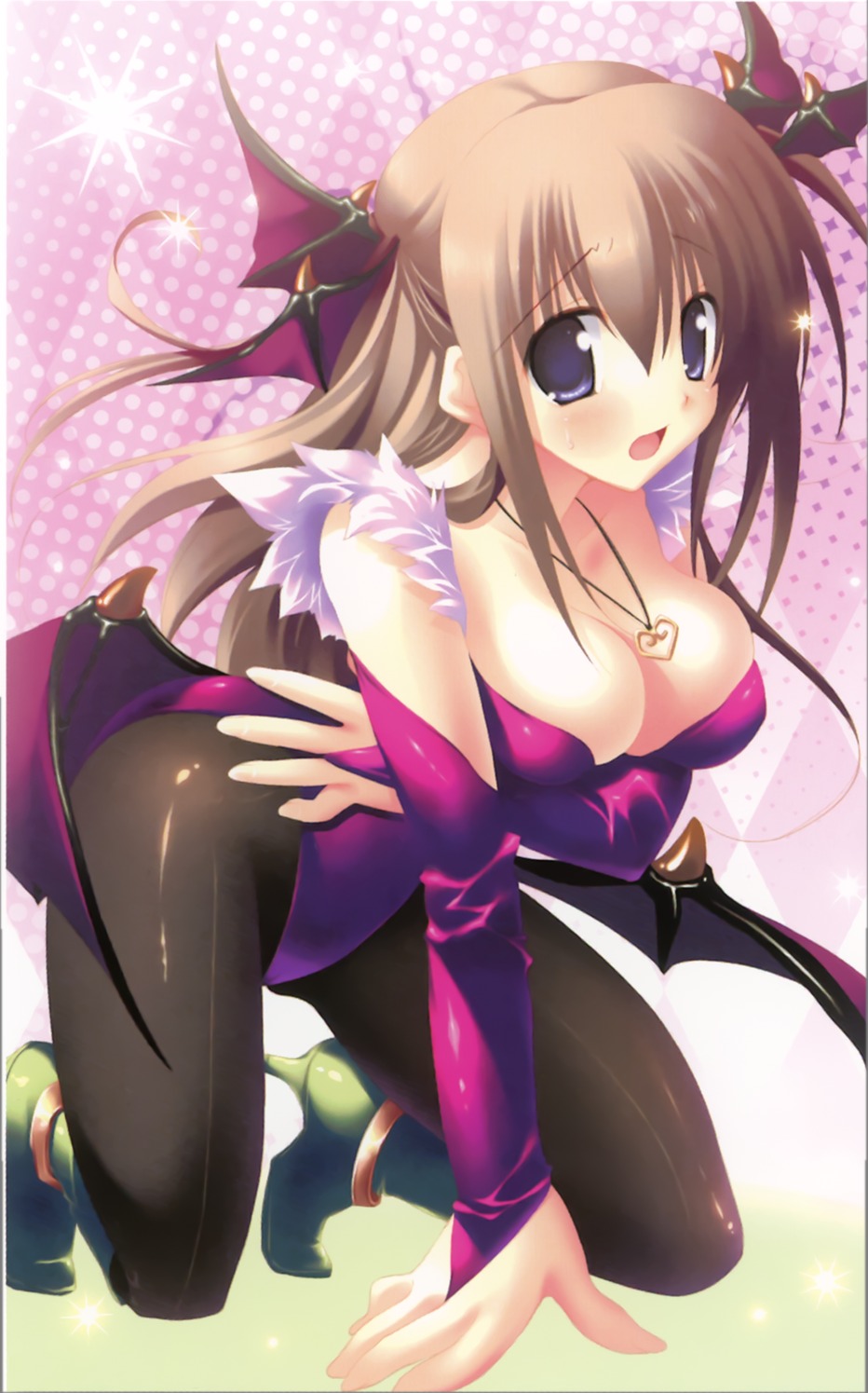 cleavage, kiss_x_demon_lord_x_darjeeling, marmalade, nanase_yuuna, overfiltered, pantyhose, takanae_kyourin, wings