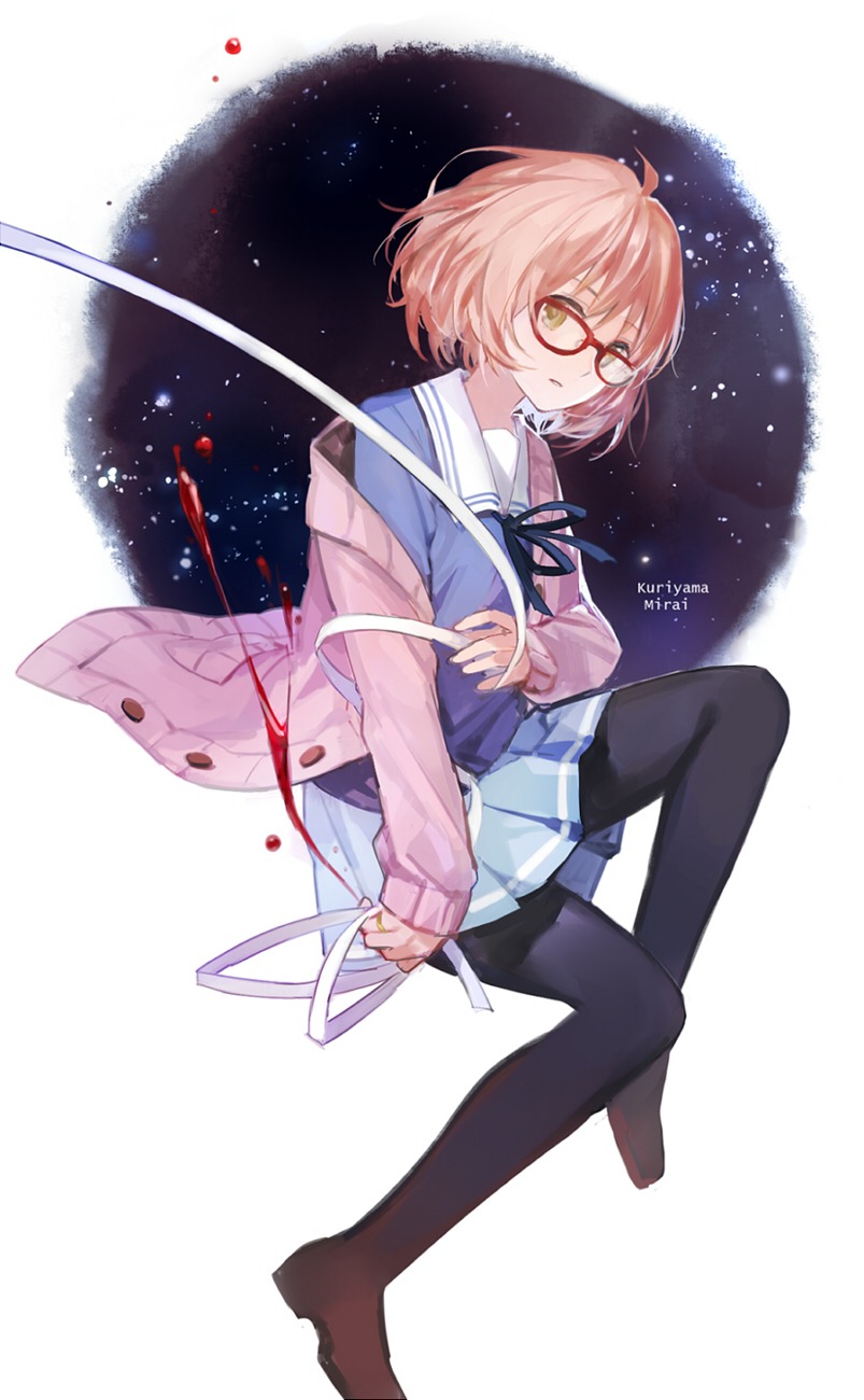 blood, cotta, kuriyama_mirai, kyoukai_no_kanata, megane, pantyhose, seifuku