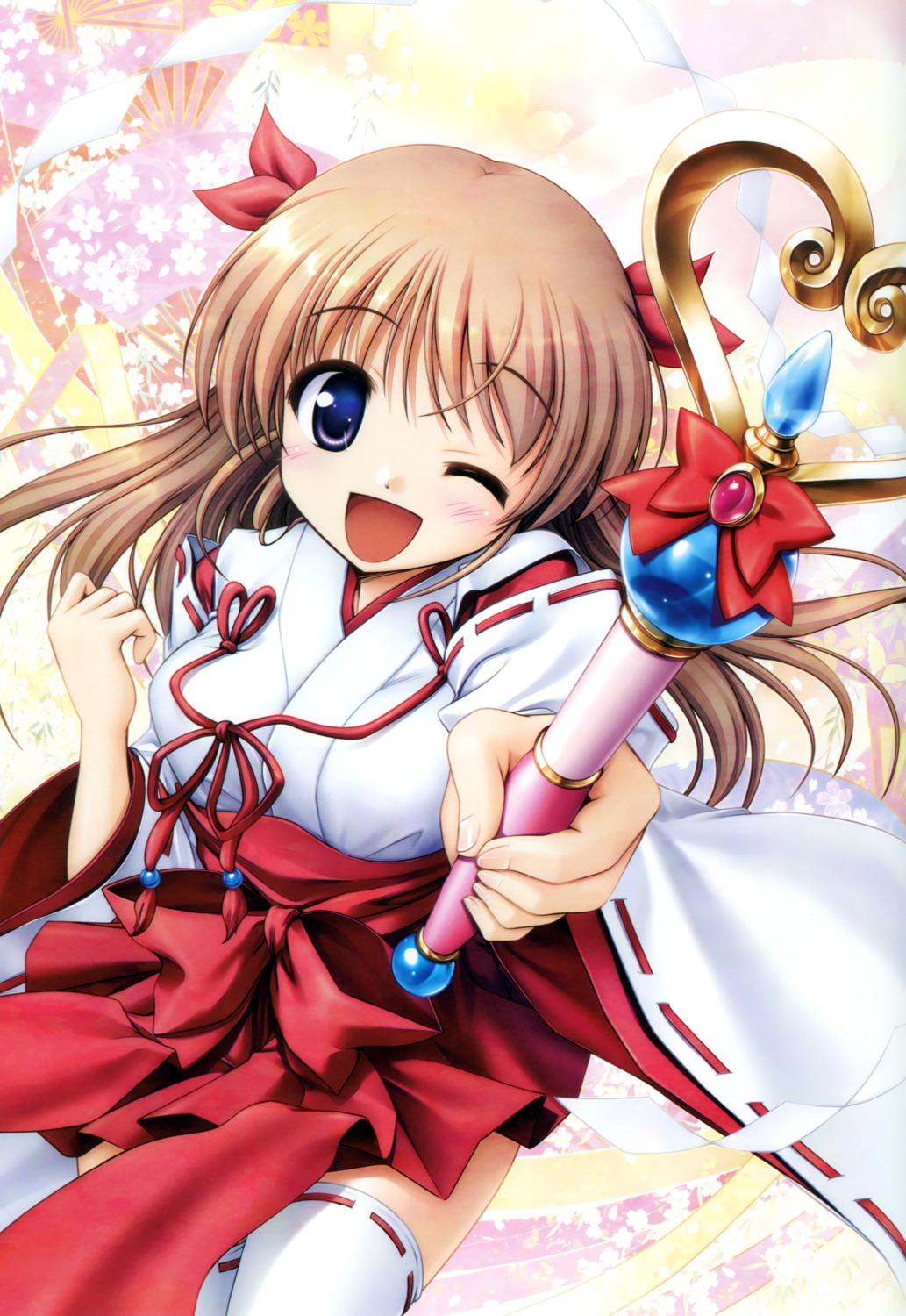 august, bekkankou, daitoshokan_no_hitsujikai, lolita_fashion, miko, shirasaki_tsugumi, thighhighs, wa_lolita