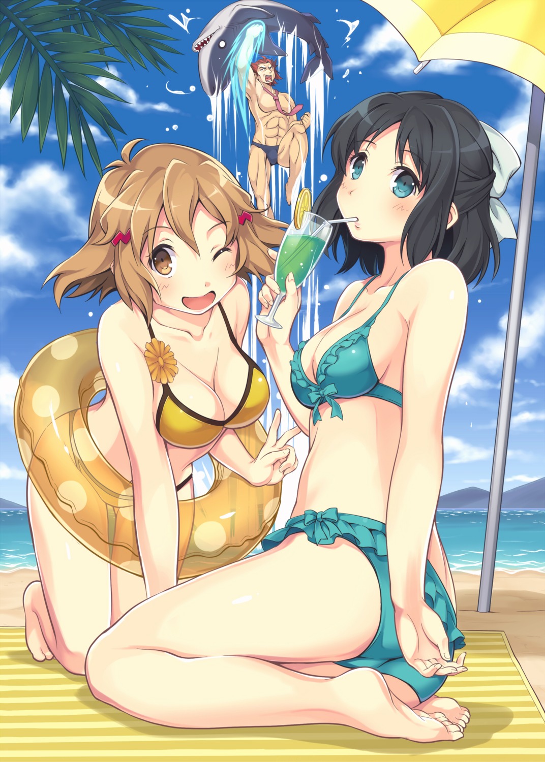 bikini, cleavage, feet, furumiya_haiji, kazanari_genjuurou, kohinata_miku, senki_zesshou_symphogear, swimsuits