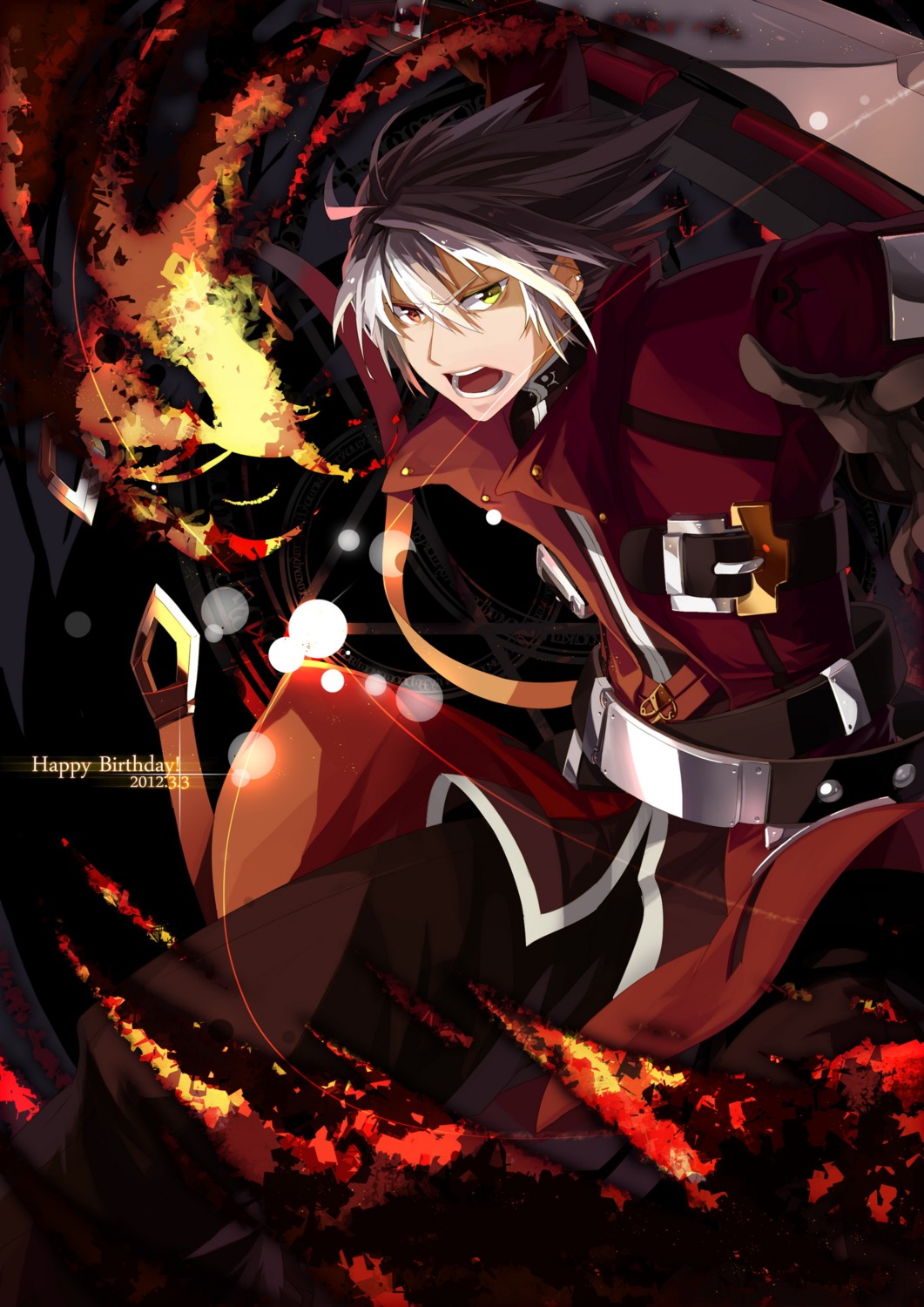 blazblue, heterochromia, male, ragna_the_bloodedge, selenoring