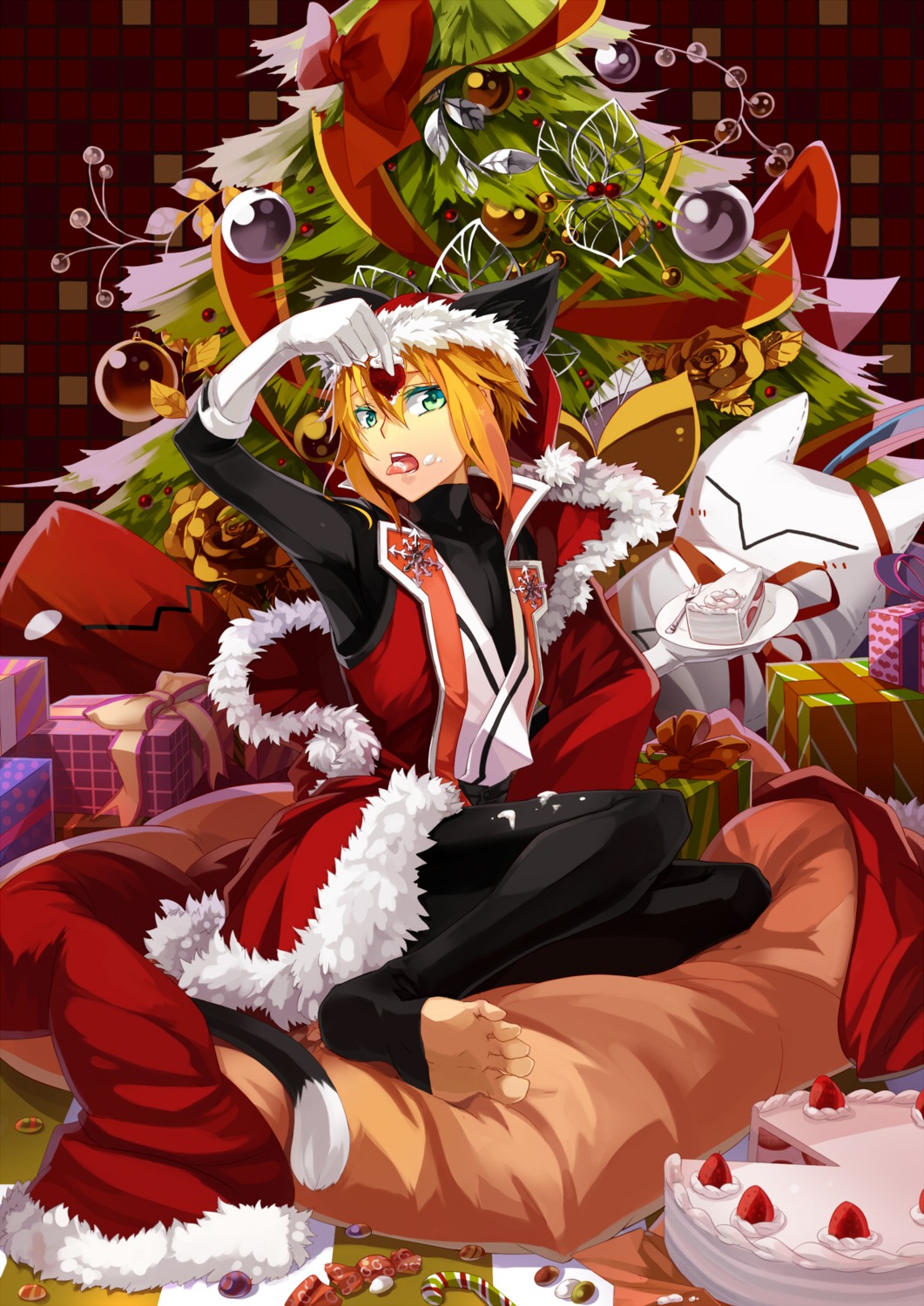 animal_ears, blazblue, christmas, kisaragi_jin, male, nekomimi, selenoring, tail