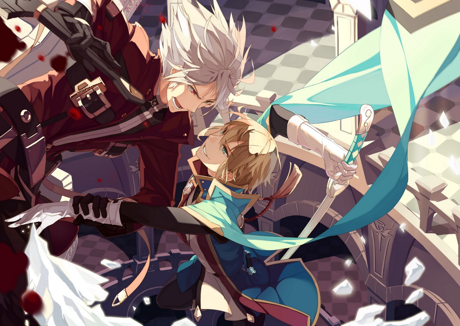 blazblue, heterochromia, kisaragi_jin, male, ragna_the_bloodedge, selenoring, sword