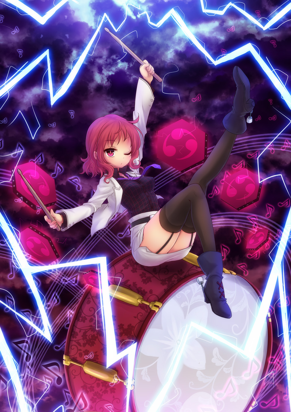horikawa_raiko, miruki, stockings, thighhighs, touhou