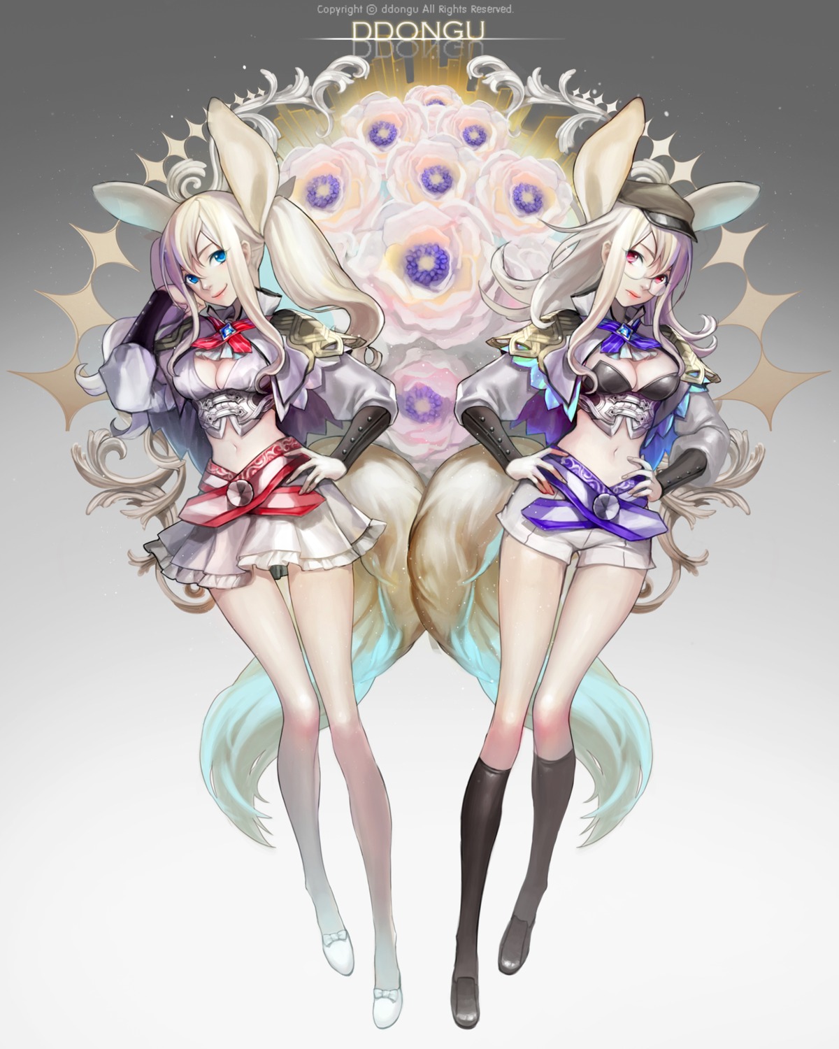 animal_ears, cleavage, ddongu, megane, tail