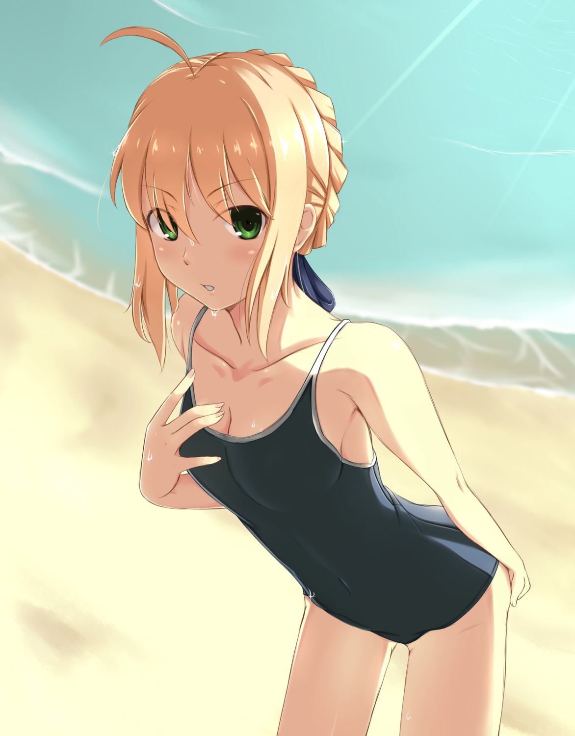 artoria_pendragon_(fate), centon, cleavage, fate/stay_night, fate/zero, school_swimsuit, swimsuits