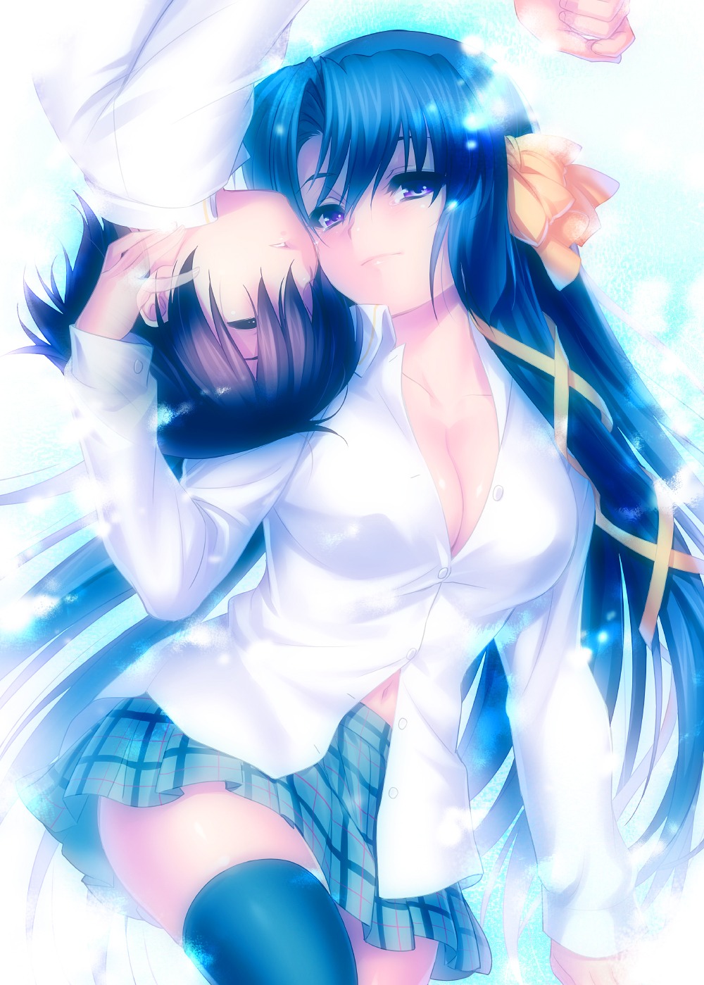 cleavage, kurugaya_yuiko, little_busters!, naoe_riki, no_bra, thighhighs, zen