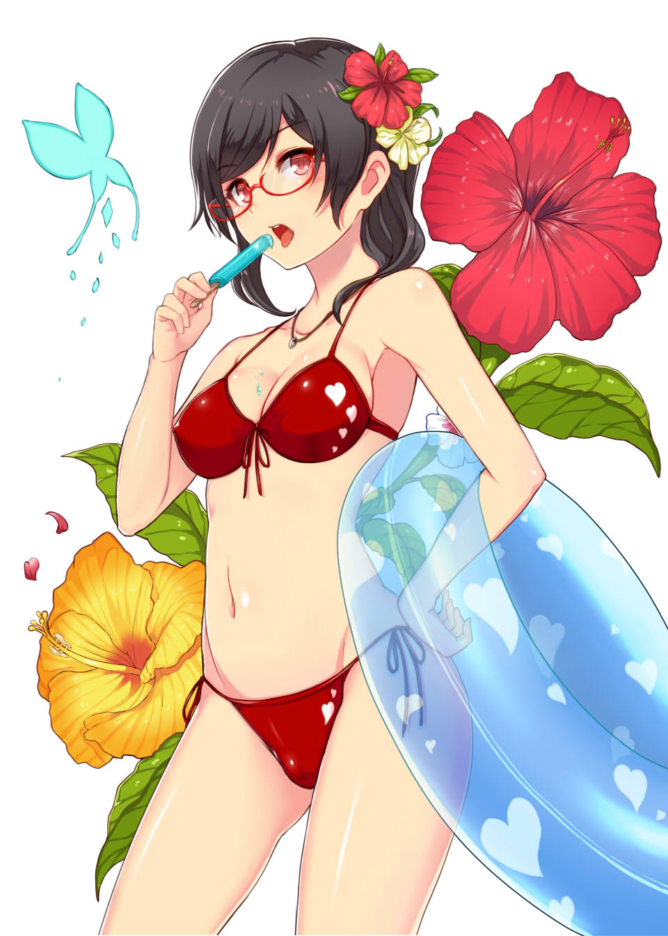bikini, cleavage, cream, ginichi_(toot08), megane, swimsuits