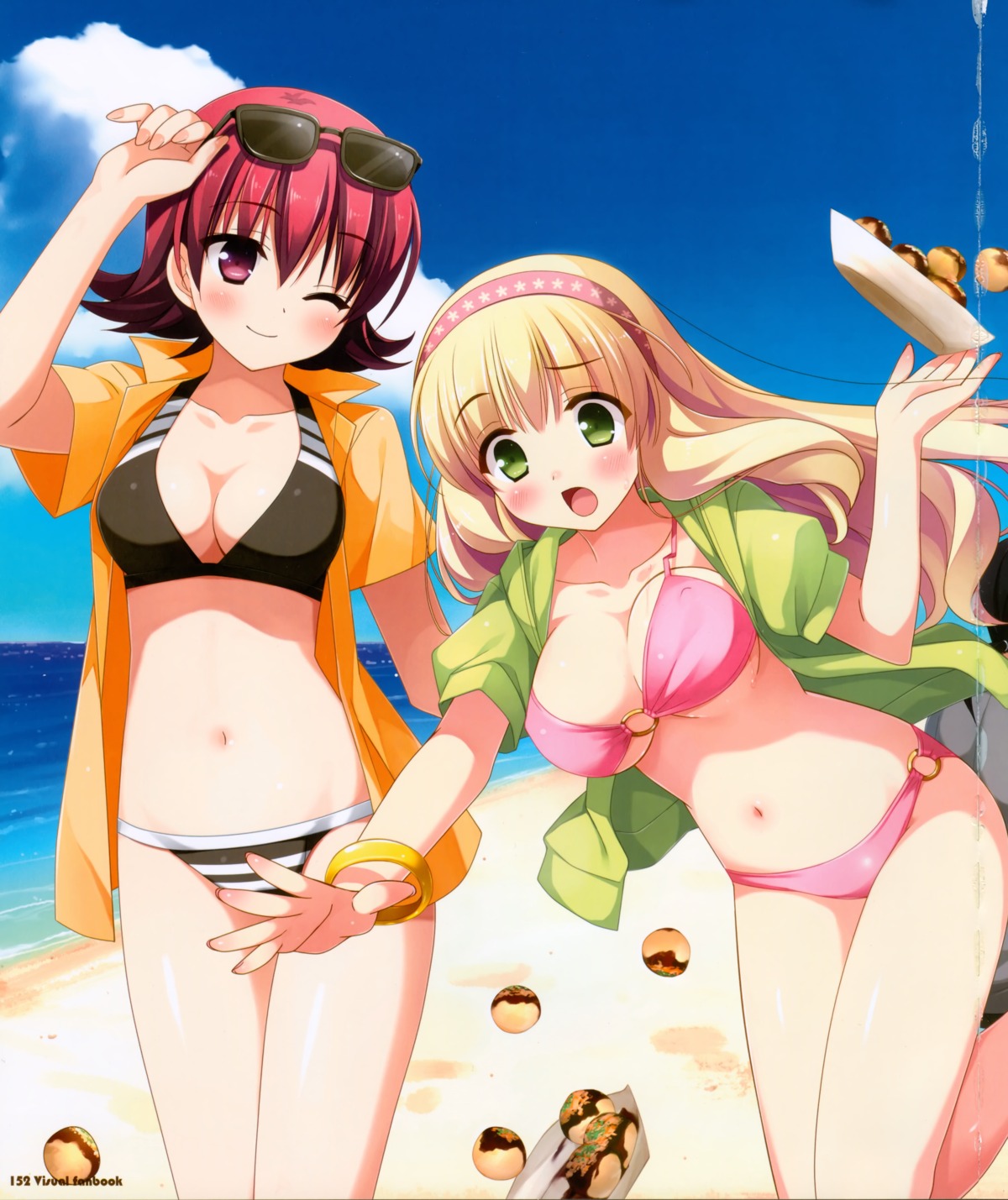 bikini, cleavage, cube, kanekiyo_miwa, kurano_kun_chi_no_futago_jijou, kurano_sae, megane, okano_shizuko, open_shirt, swimsuits, underboob