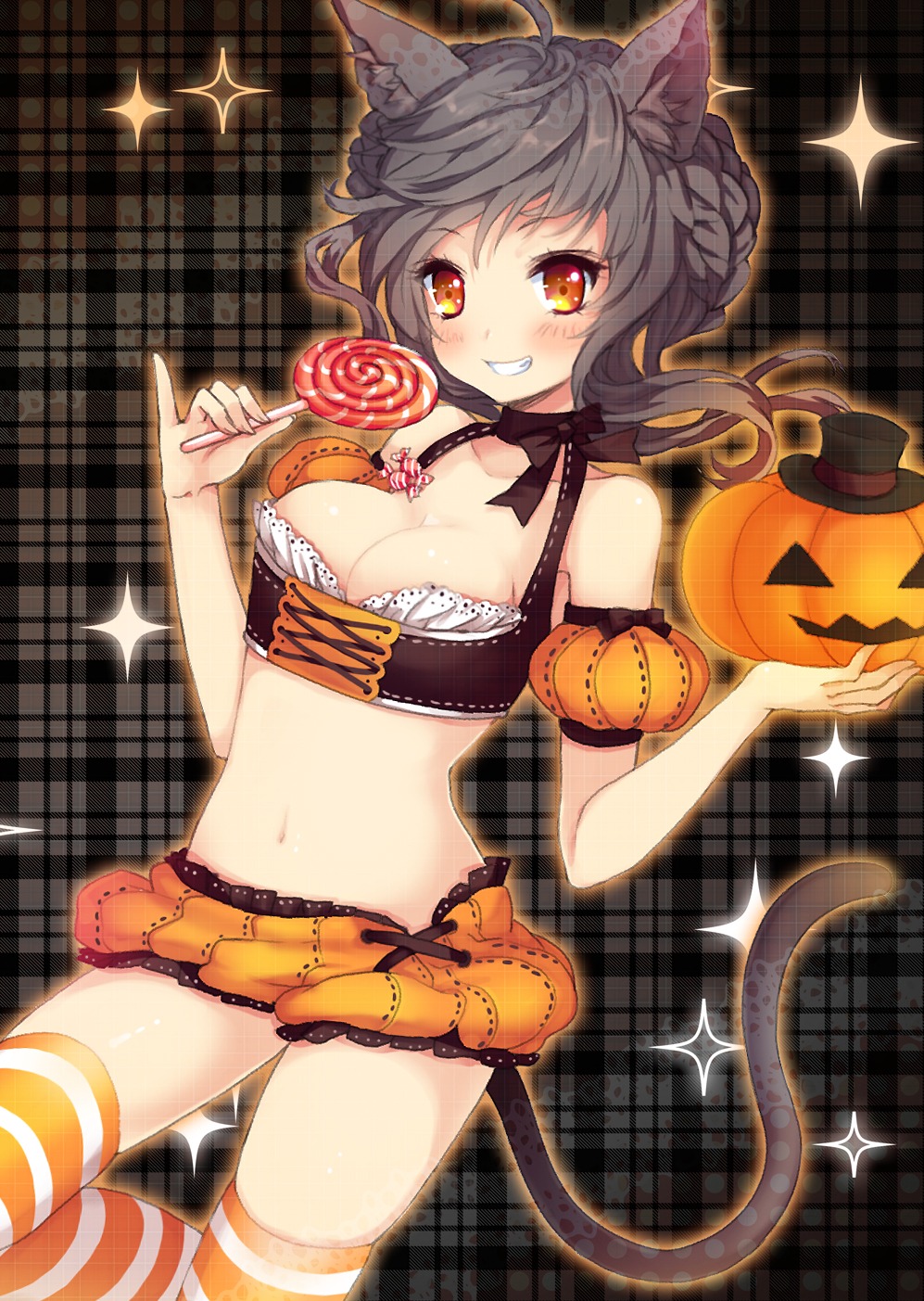 animal_ears, cleavage, halloween, juke, nekomimi, tail, thighhighs