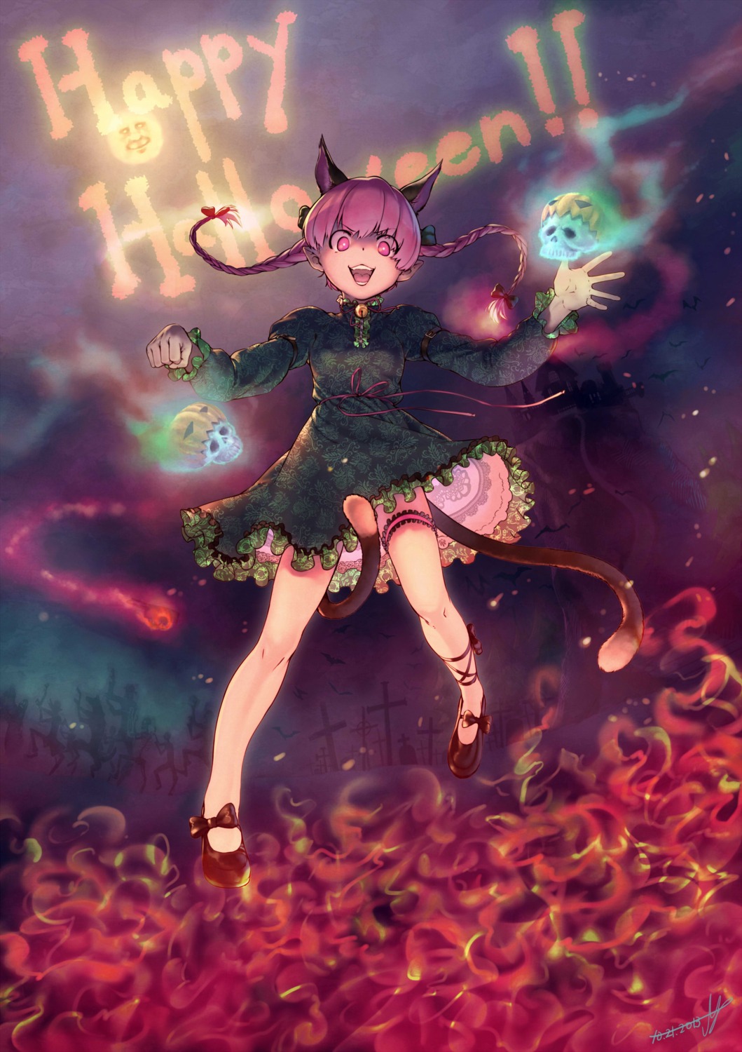 animal_ears, halloween, kaenbyou_rin, tail, touhou, uyama_hajime