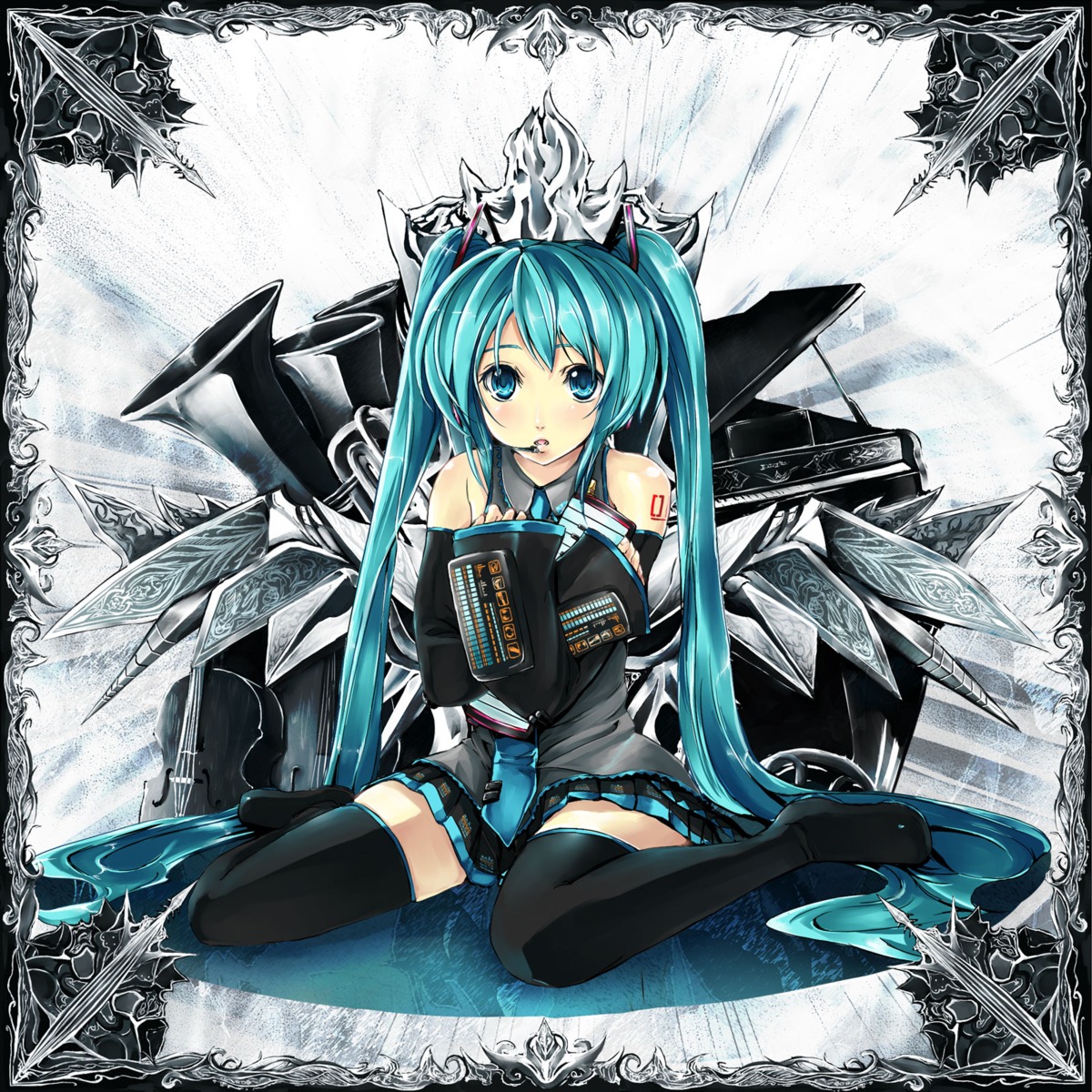 akacia, ginichi, hatsune_miku, tattoo, thighhighs, vocaloid