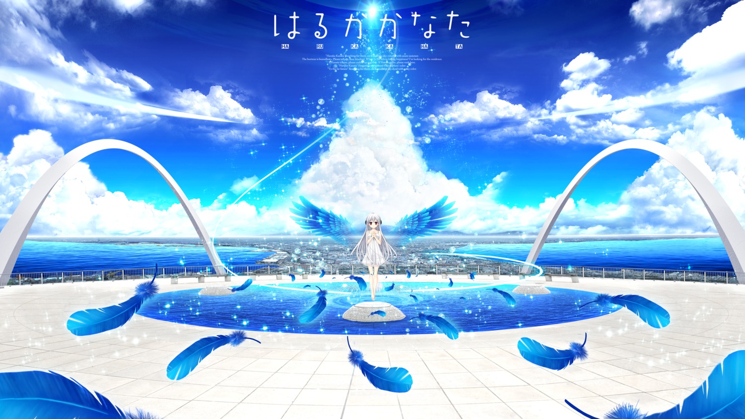 akizuki_tsukasa, dress, haruka_kanata, landscape, sorahane, wings