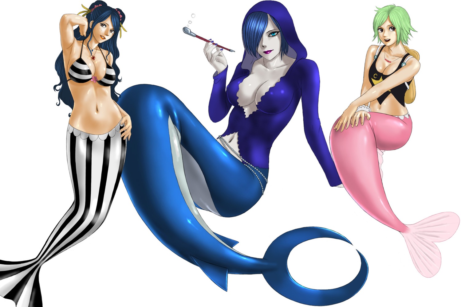 bikini_top, camie, cleavage, ishilly, mermaid, monster_girl, one_piece, sharley, swimsuits, toten