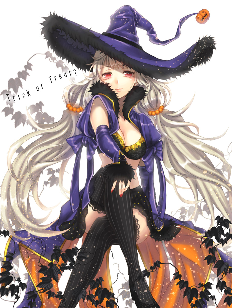 halloween, iria_(yumeirokingyo), thighhighs, witch