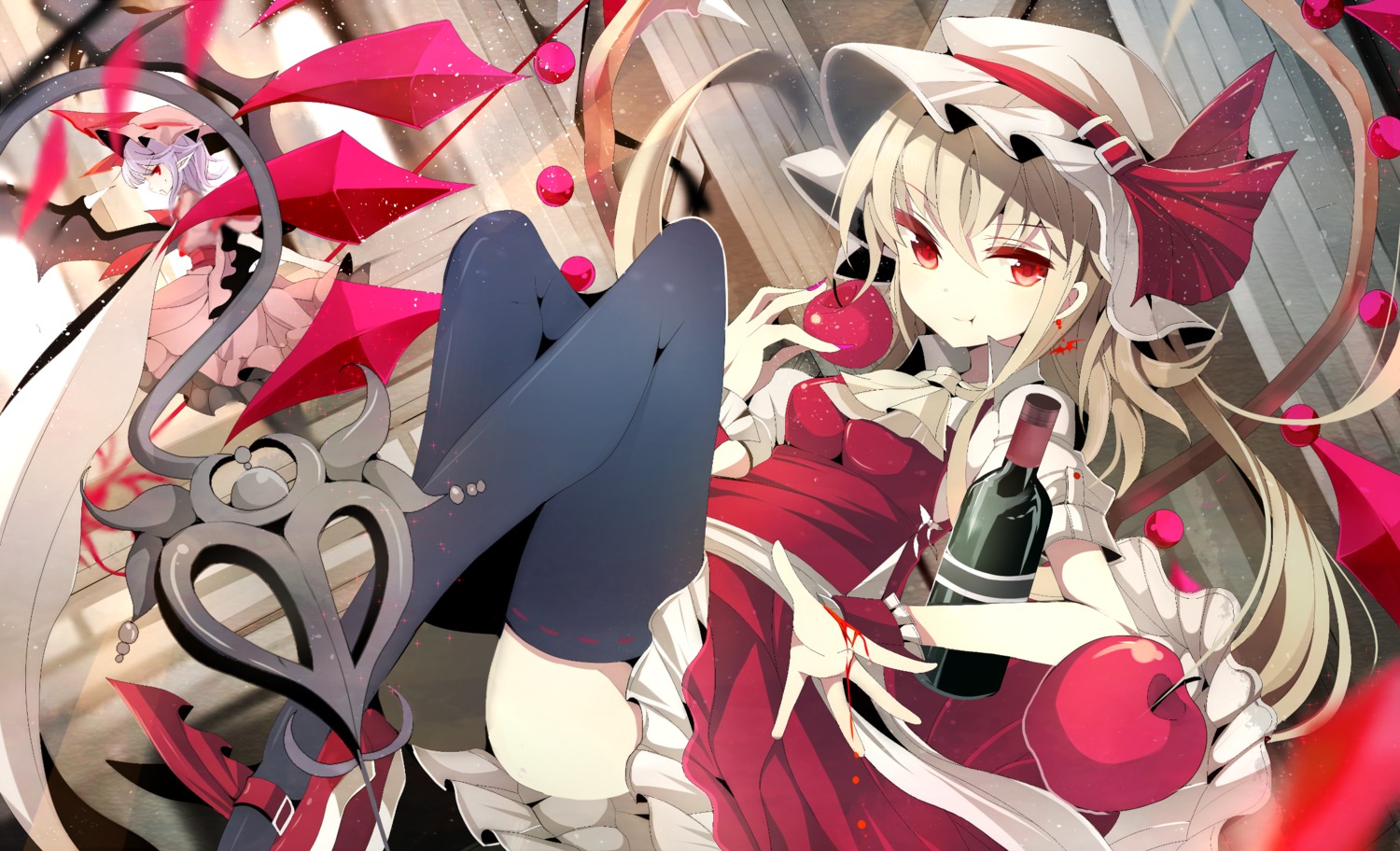 flandre_scarlet, fumiko_(miruyuana), remilia_scarlet, thighhighs, touhou, wings