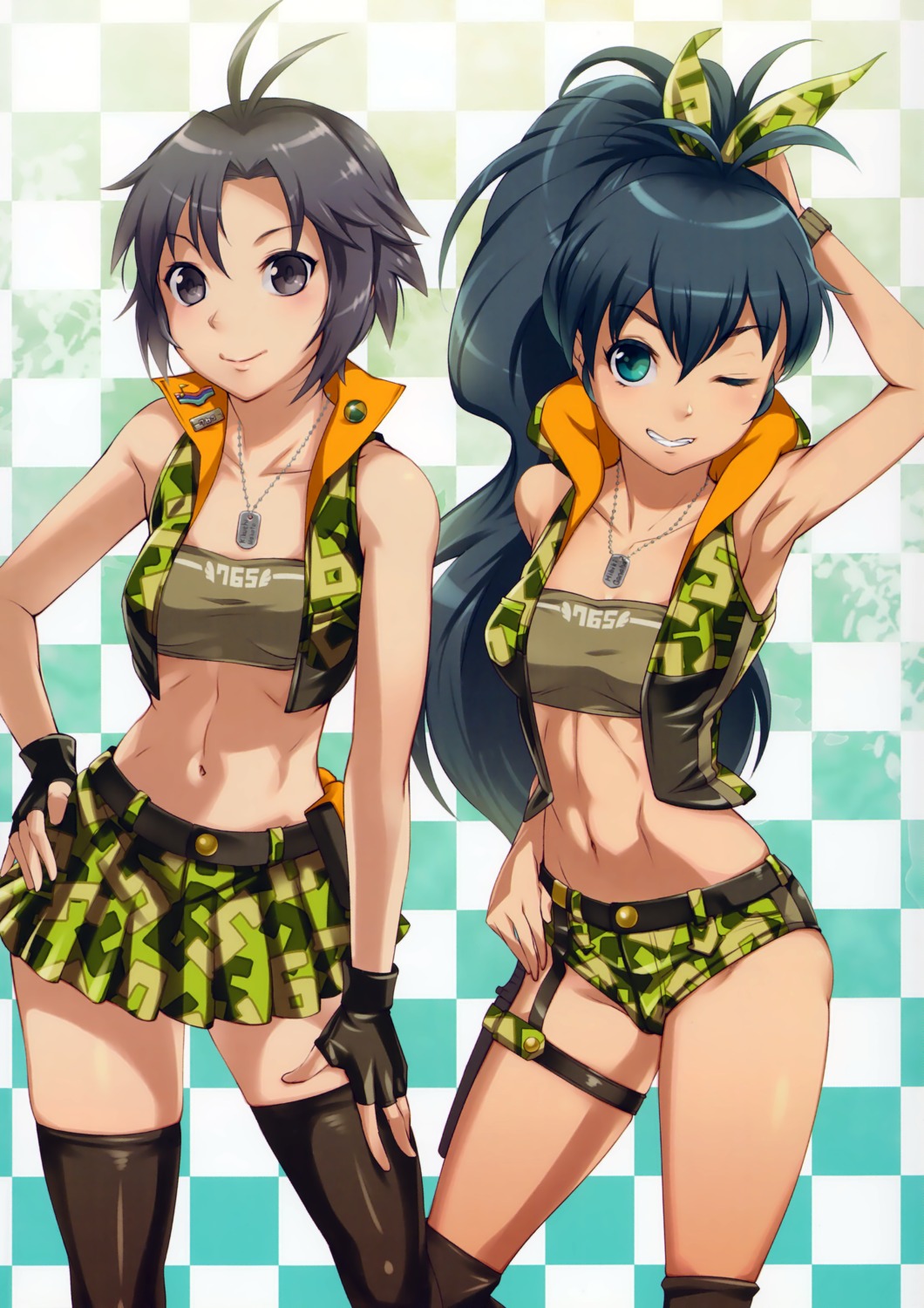 4hands, buruma, ganaha_hibiki, garter, kikuchi_makoto, mikel, the_idolm@ster, thighhighs