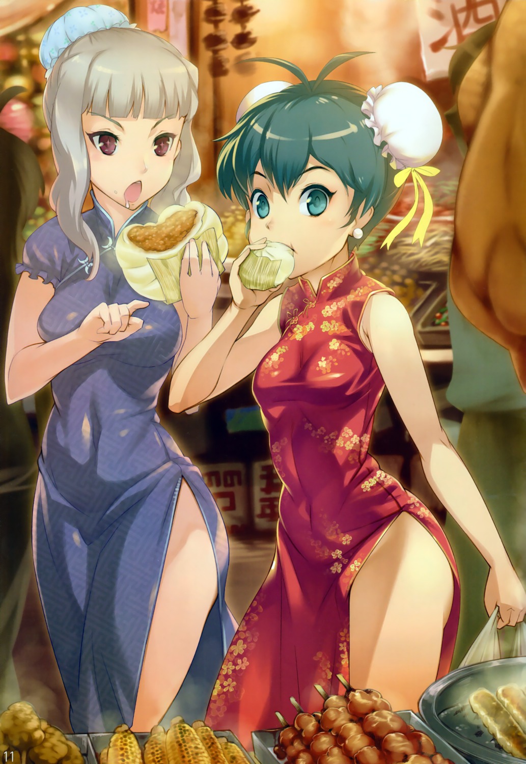 4hands, chinadress, dress, ganaha_hibiki, mikel, shijou_takane, the_idolm@ster