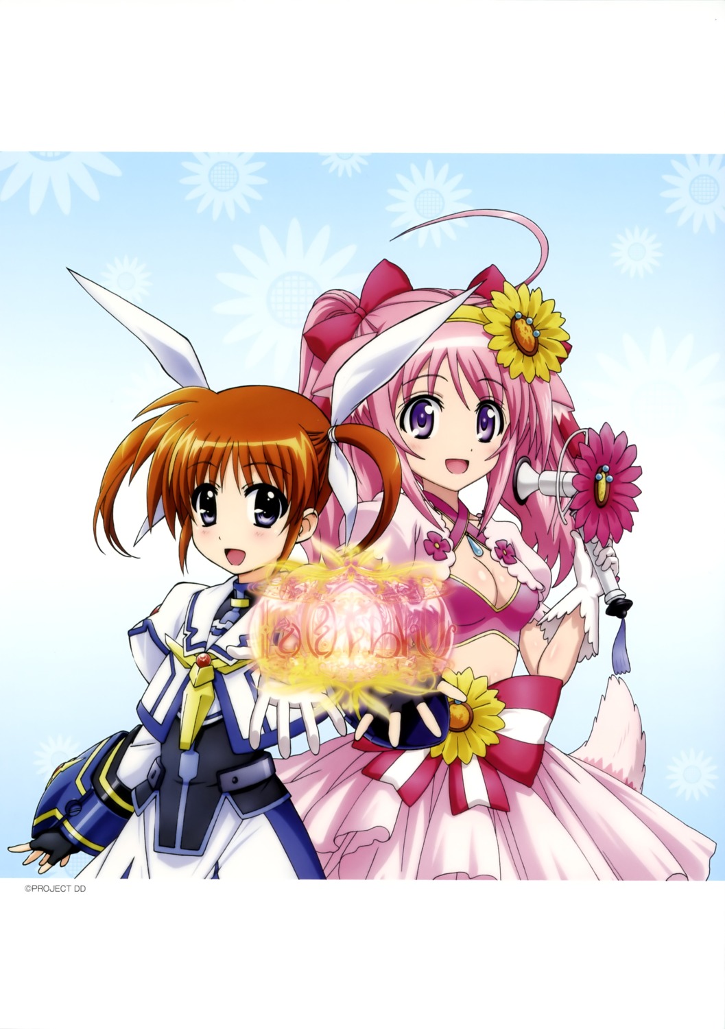 animal_ears, armor, cleavage, crossover, dog_days, inumimi, mahou_shoujo_lyrical_nanoha, millhiore_f_biscotti