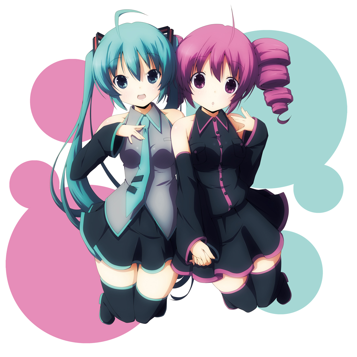 hatsune_miku, kasane_teto, thighhighs, utau, vocaloid, yukizuki_kei_(yossa)