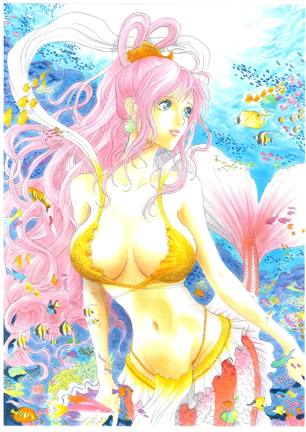 bikini_top, cleavage, mermaid, monster_girl, one_piece, shirahoshi, swimsuits, takumi_(marlboro)