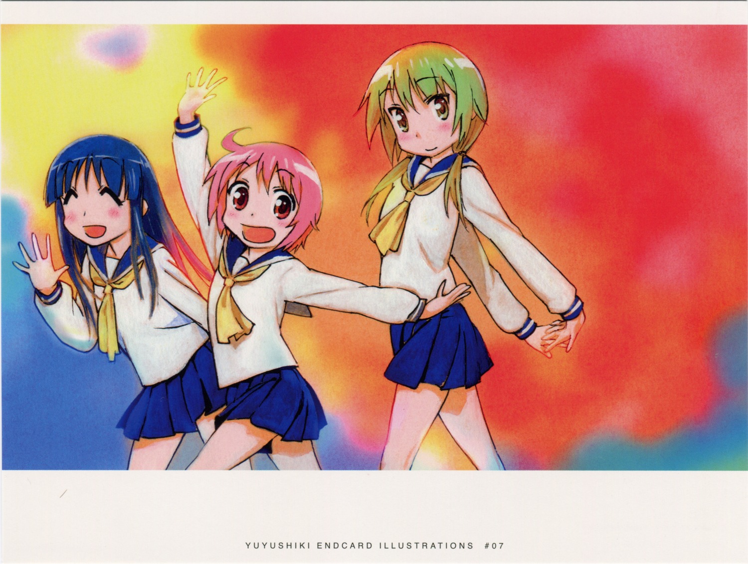 endcard, hinata_yukari, ichii_yui, kise_kazuchika, nonohara_yuzuko, seifuku, yuyushiki