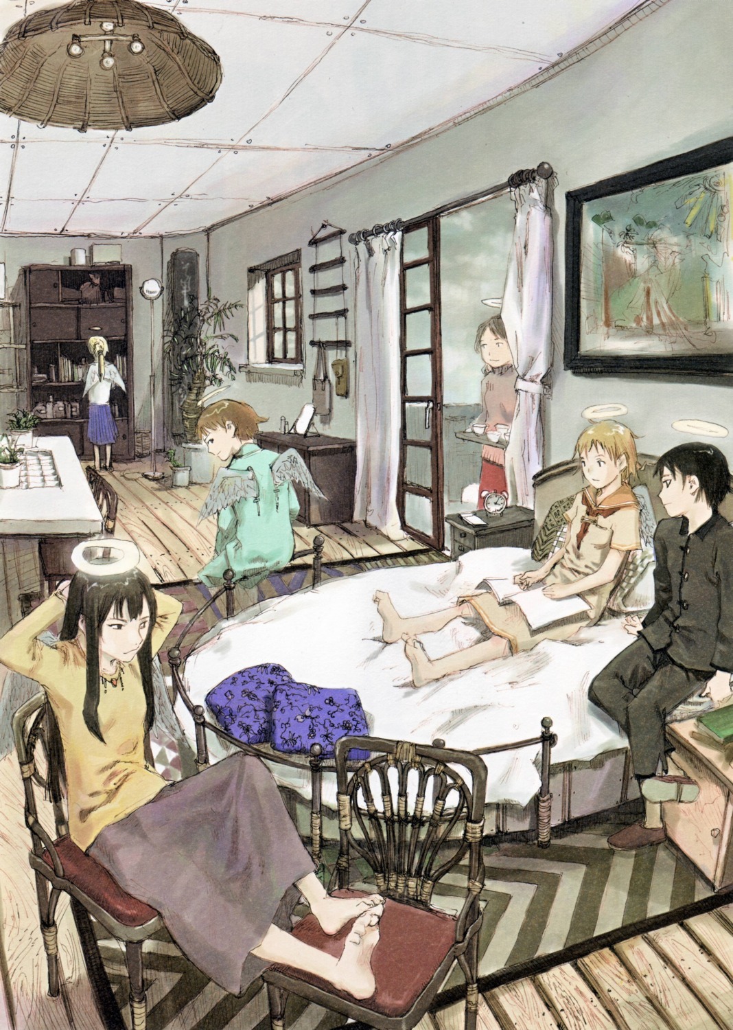 abe_yoshitoshi, haibane_renmei, hikari_(haibane_renmei), kana_(haibane_renmei), kuu_(haibane_renmei), nemu, rakka, reki_(haibane_renmei)