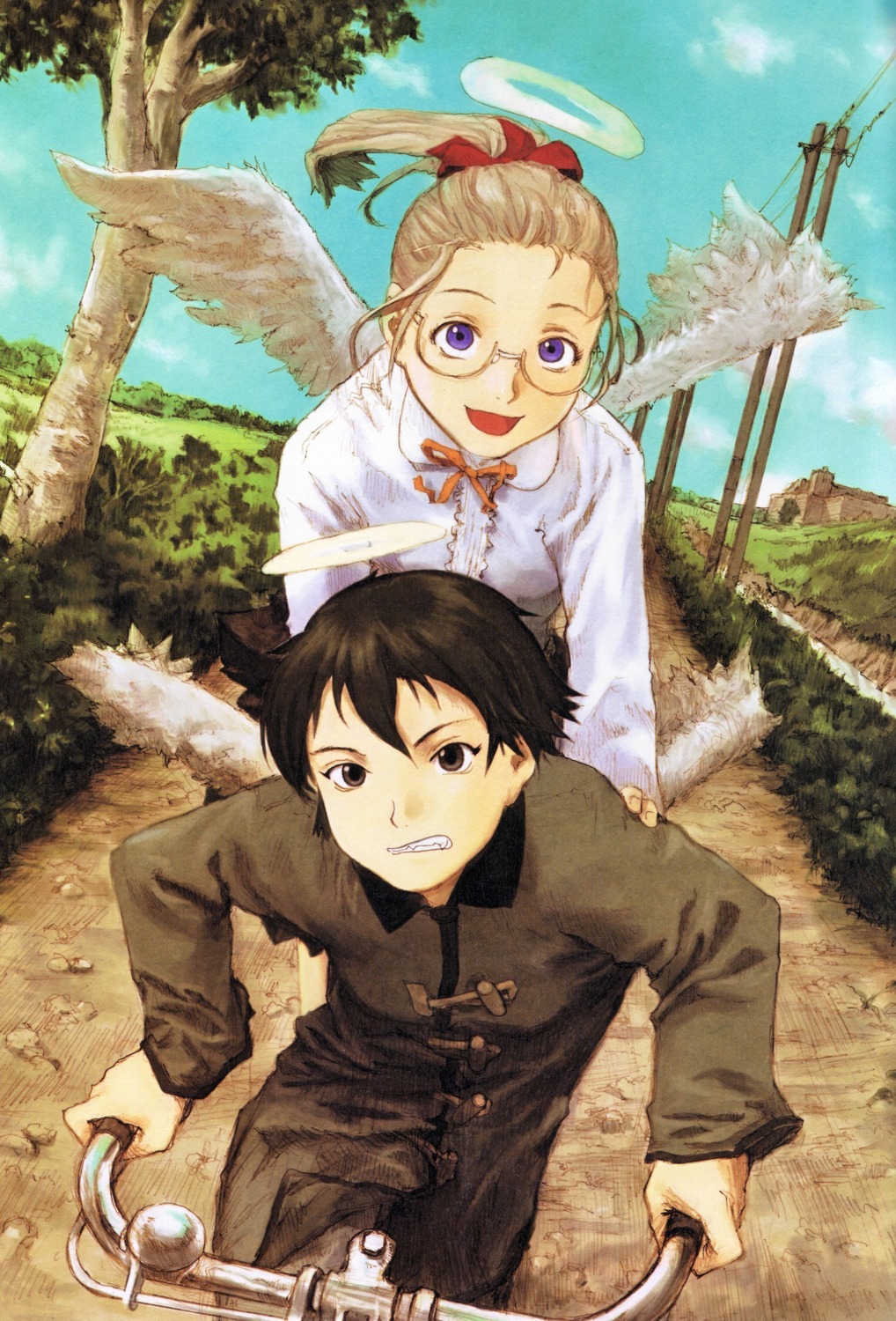 abe_yoshitoshi, haibane_renmei, hikari_(haibane_renmei), kana_(haibane_renmei), megane, wings