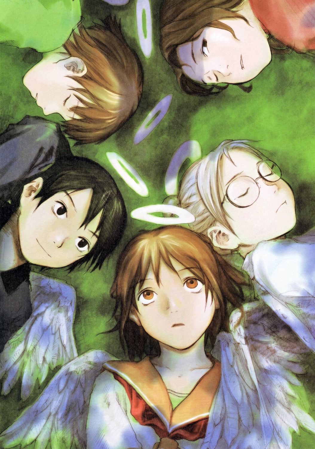 abe_yoshitoshi, haibane_renmei, hikari_(haibane_renmei), kana_(haibane_renmei), kuu_(haibane_renmei), megane, nemu, rakka, wings