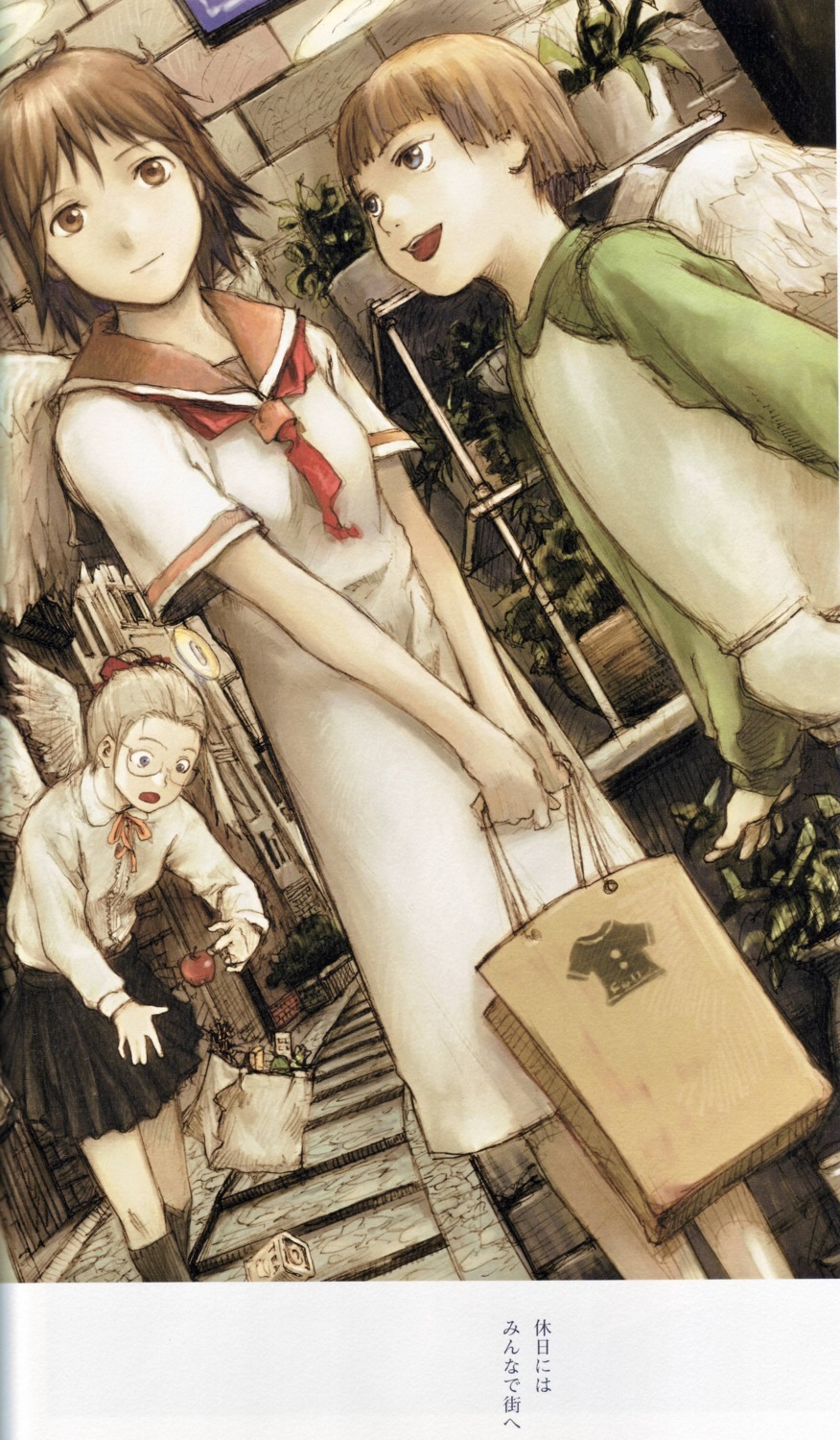 abe_yoshitoshi, haibane_renmei, hikari_(haibane_renmei), kuu_(haibane_renmei), megane, rakka, wings