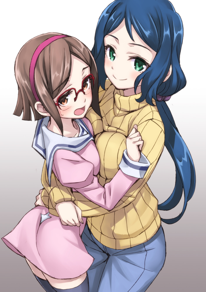 gundam, gundam_build_fighters, iori_rinko, kousaka_china, matsuryuu, megane, symmetrical_docking, thighhighs