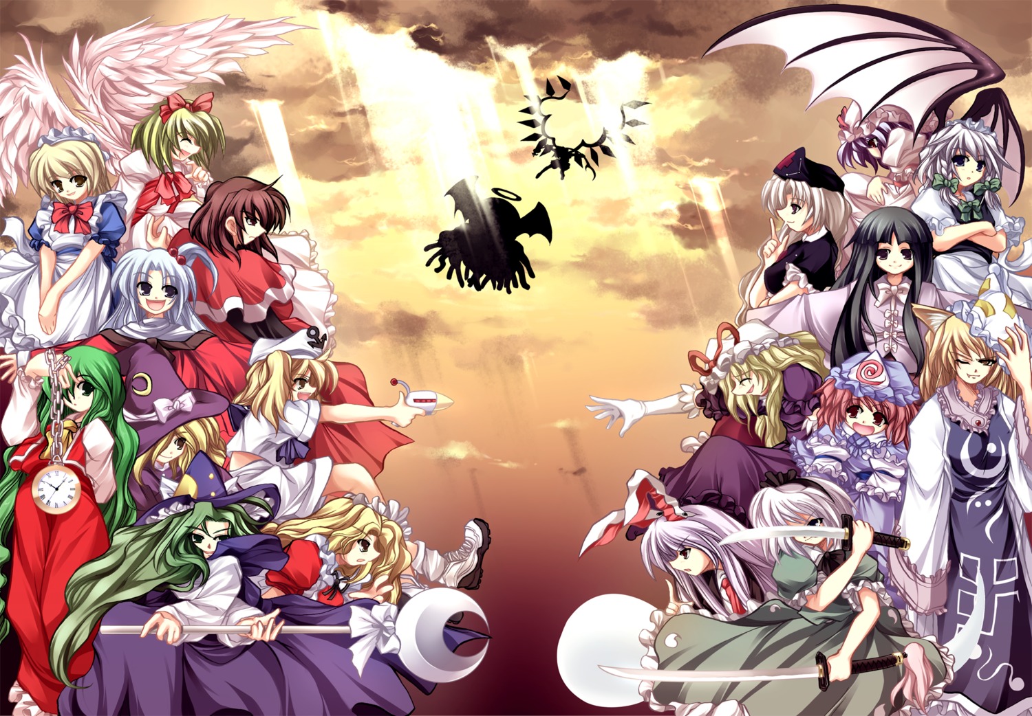 classic_kirisame_marisa, evil_eye_sigma, flandre_scarlet, gengetsu, houraisan_kaguya, izayoi_sakuya, kazami_yuuka, kazami_yuuka_(classic)
