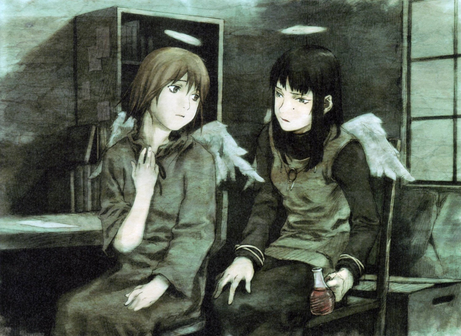 abe_yoshitoshi, haibane_renmei, rakka, reki_(haibane_renmei), wings
