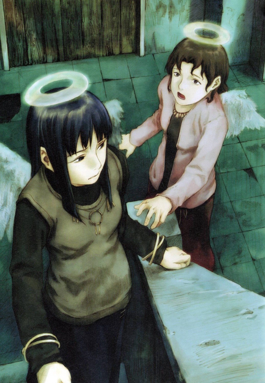 abe_yoshitoshi, haibane_renmei, nemu, reki_(haibane_renmei), wings
